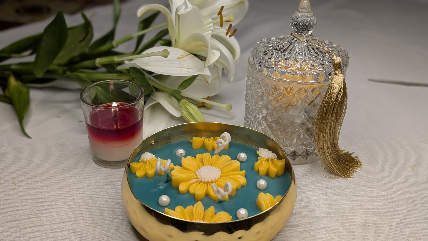 Sunflower Metal Urli Candle